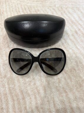 Prada Black Oversized Round Butterfly Sunglasses Sr19i with silver detail sides